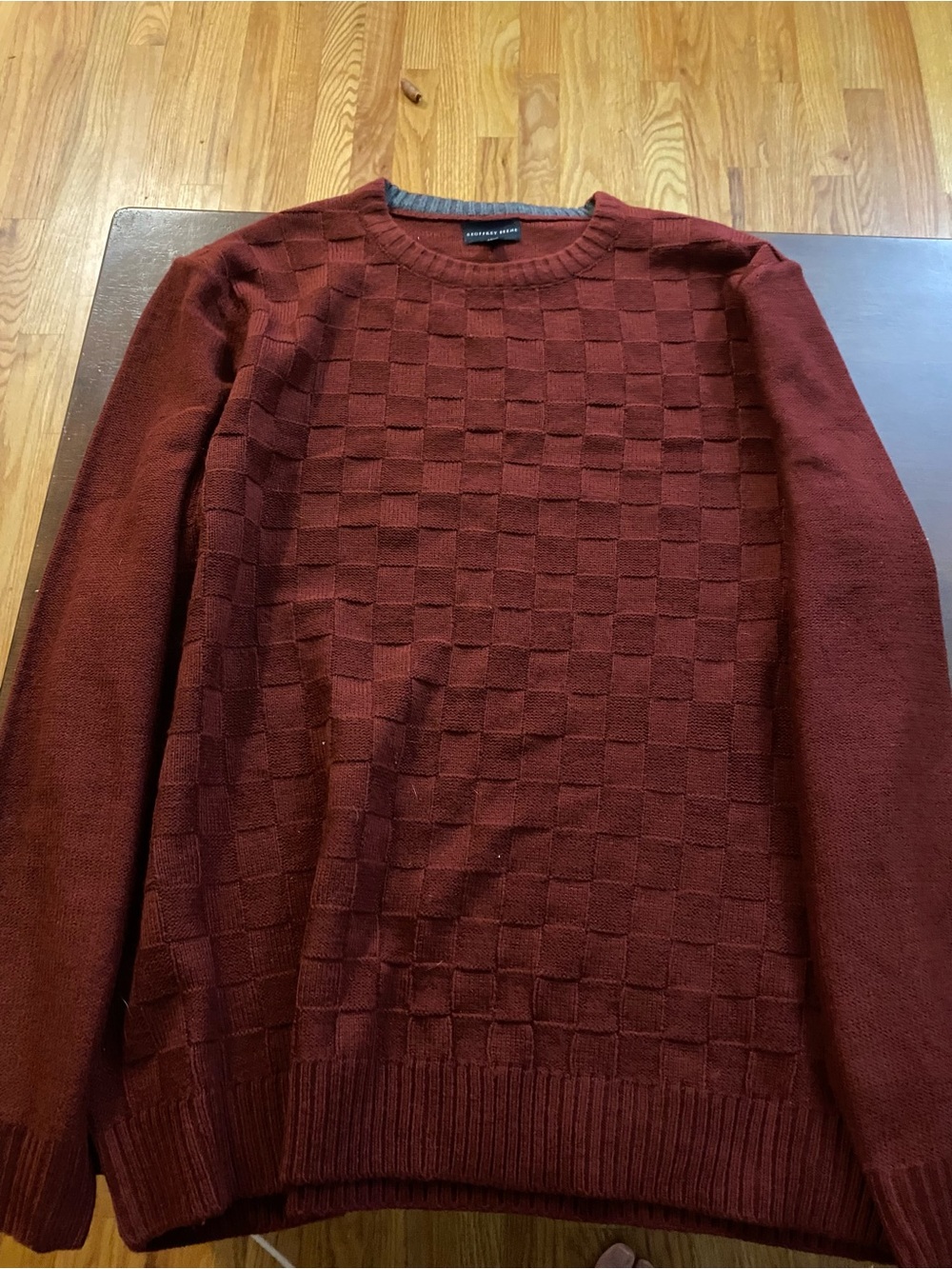 Kenneth Cole Men's Deep Brick Red Checker Crewneck Sweater